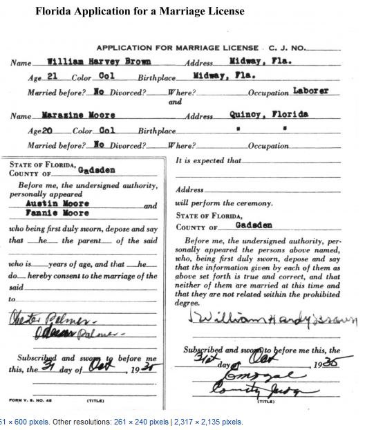 Florida 1935 marriage certificate